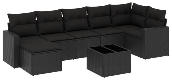 8 részes fekete polyrattan kerti ülőgarnitúra párnákkal
