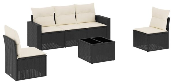 6 részes fekete polyrattan kerti ülőgarnitúra párnákkal