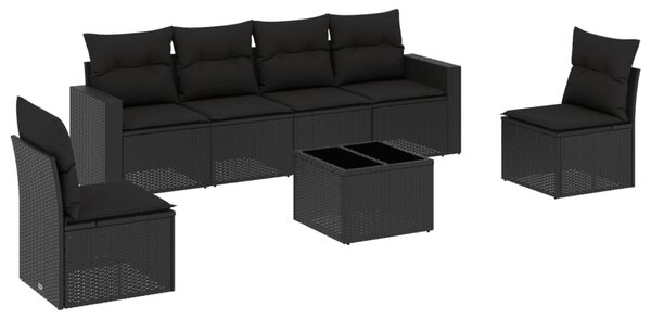 7 részes fekete polyrattan kerti ülőgarnitúra párnával