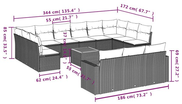14 részes szürke polyrattan kerti ülőgarnitúra párnákkal