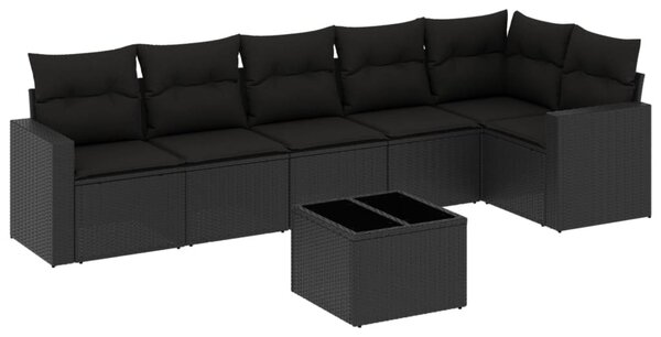 7 részes fekete polyrattan kerti ülőgarnitúra párnával