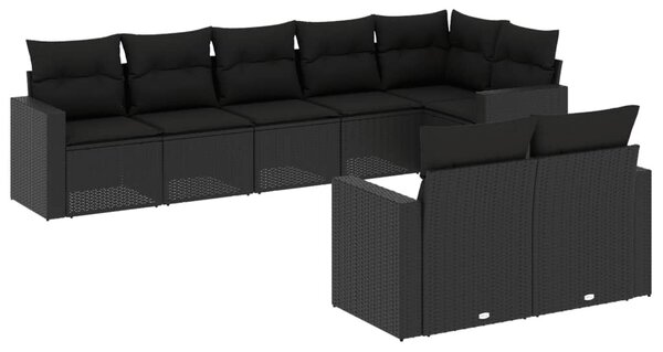 8 részes fekete polyrattan kerti ülőgarnitúra párnákkal