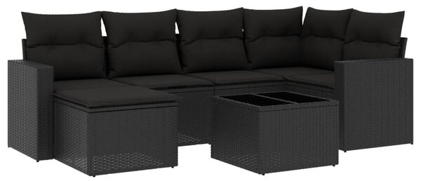 7 részes fekete polyrattan kerti ülőgarnitúra párnával