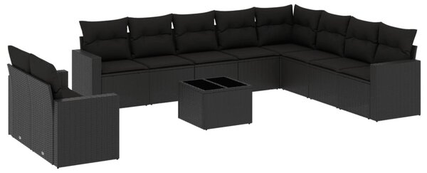 11 részes fekete polyrattan kerti ülőgarnitúra párnákkal