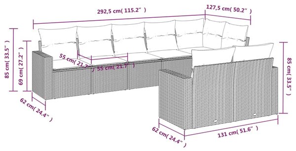 8 részes barna polyrattan kerti ülőgarnitúra párnákkal