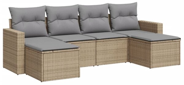 6 részes bézs polyrattan kerti ülőgarnitúra párnával