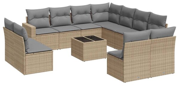 12 részes bézs polyrattan kerti ülőgarnitúra párnákkal