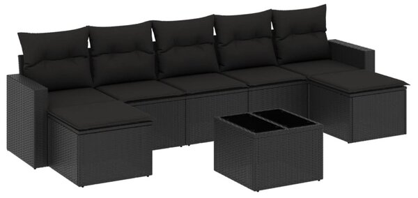 8 részes fekete polyrattan kerti ülőgarnitúra párnákkal