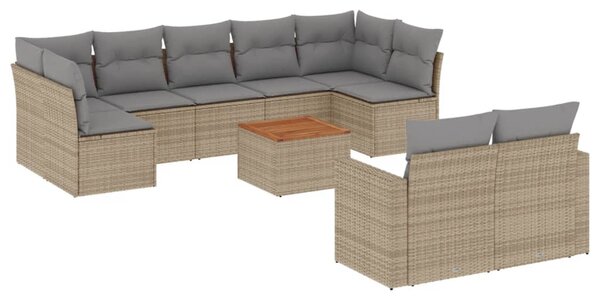 10 részes bézs polyrattan kerti ülőgarnitúra párnával