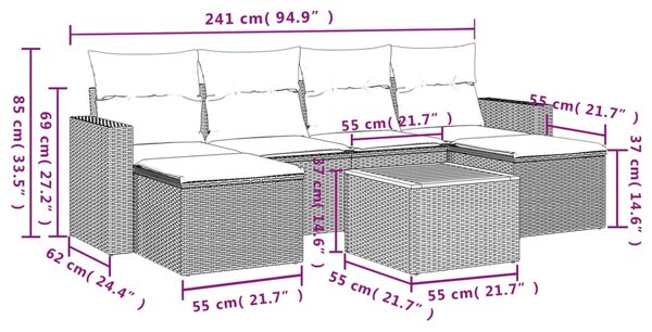 7 részes bézs polyrattan kerti ülőgarnitúra párnákkal