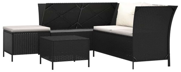 4 Részes Polyrattan Kerti Ülőgarnitúra - Fekete, Párnákkal