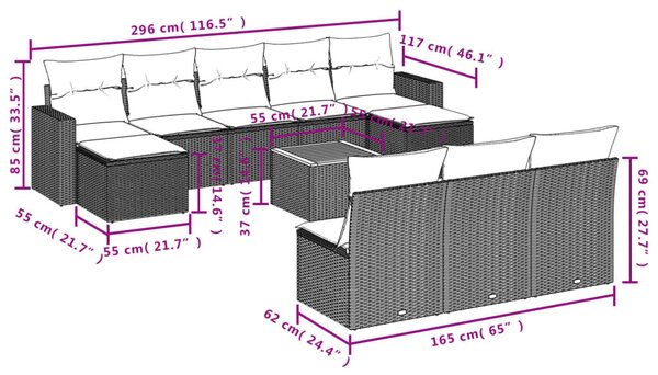 11 részes bézs polyrattan kerti ülőgarnitúra párnákkal