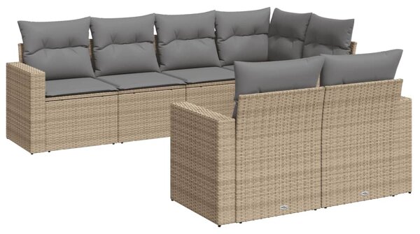7 részes bézs polyrattan kerti ülőgarnitúra párnákkal