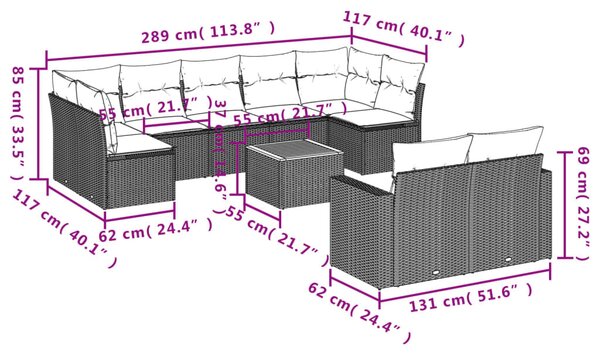 10 részes bézs polyrattan kerti ülőgarnitúra párnával