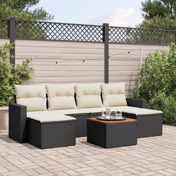 7 részes fekete polyrattan kerti ülőgarnitúra párnával