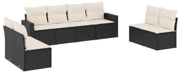 8 részes fekete polyrattan kerti ülőgarnitúra párnákkal