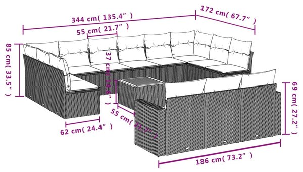 14 részes bézs polyrattan kerti ülőgarnitúra párnával