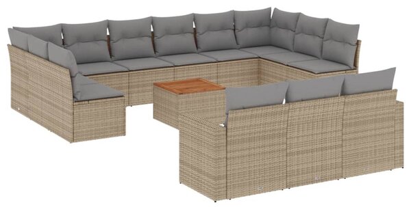 14 részes bézs polyrattan kerti ülőgarnitúra párnával