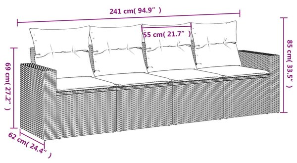 4 részes világosszürke polyrattan kerti ülőgarnitúra párnákkal