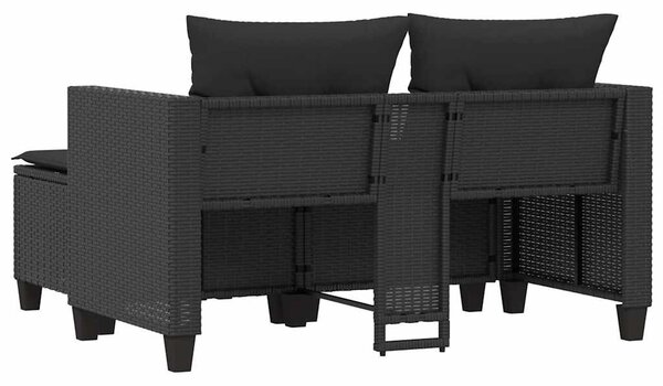2 személyes fekete polyrattan kerti kanapé zsámollyal