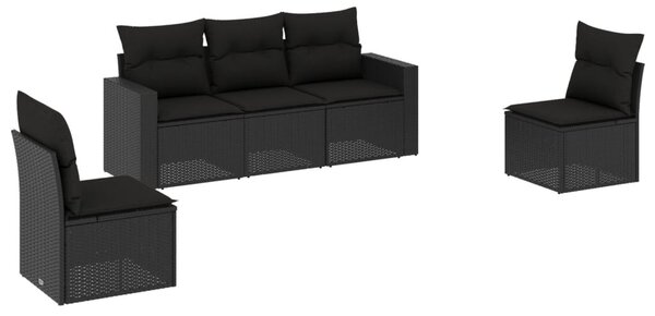 5 részes fekete polyrattan kerti kanapészett párnákkal
