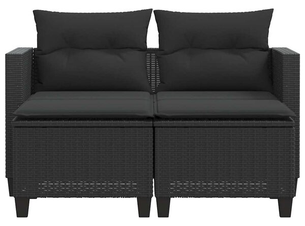 2 személyes fekete polyrattan kerti kanapé zsámollyal