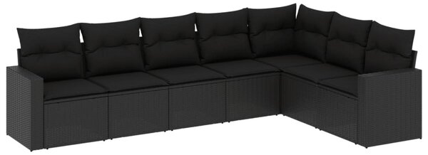 7 részes fekete polyrattan kerti ülőgarnitúra párnával