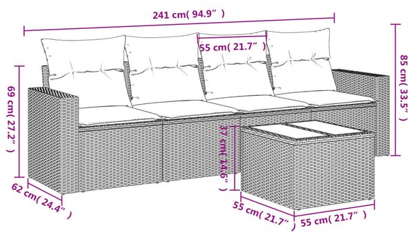 5 részes barna polyrattan kerti ülőgarnitúra párnával