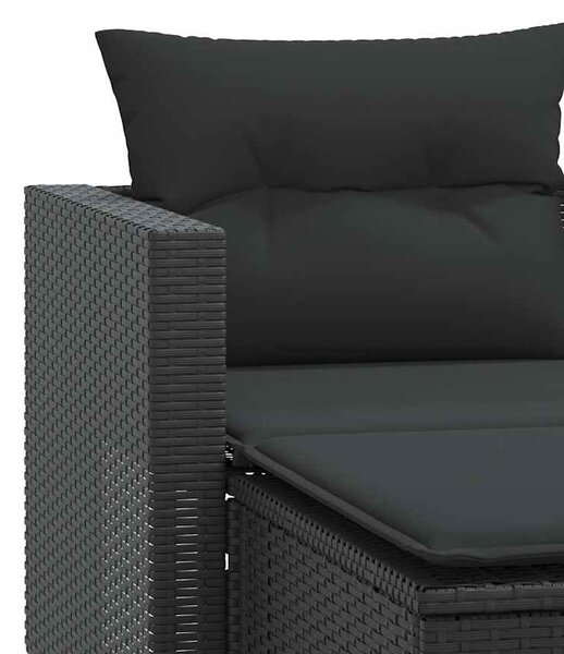 2 személyes fekete polyrattan kerti kanapé zsámollyal