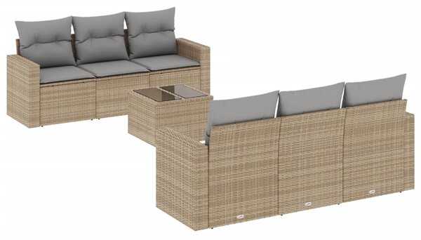 7 részes bézs polyrattan kerti ülőgarnitúra párnákkal