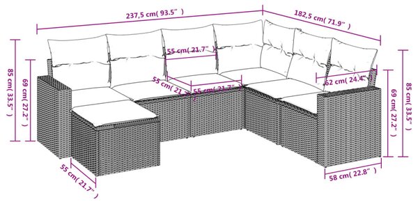 7 részes fekete polyrattan kerti ülőgarnitúra párnával