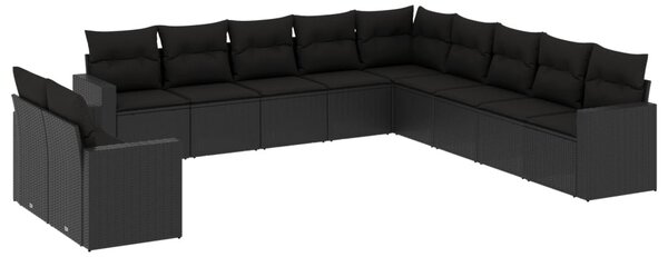 11 részes fekete polyrattan kerti ülőgarnitúra párnákkal