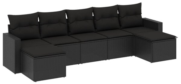7 részes fekete polyrattan kerti ülőgarnitúra párnával