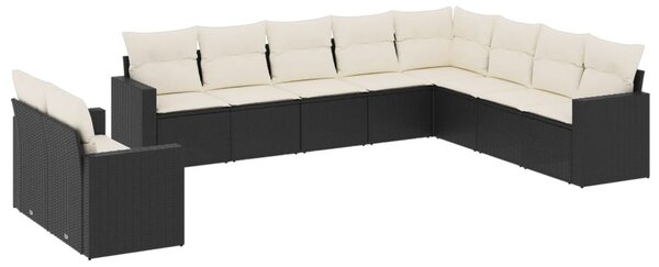 10 részes fekete polyrattan kerti ülőgarnitúra párnákkal