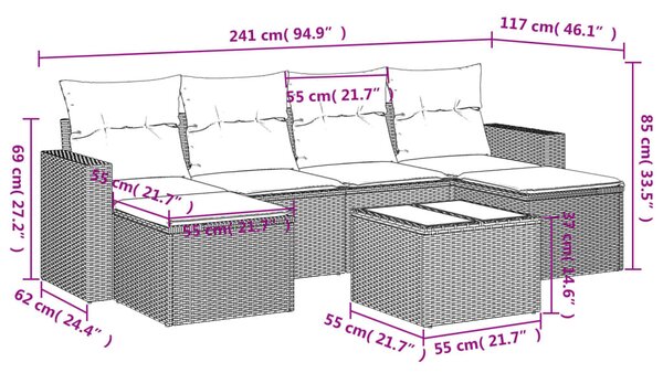7 részes bézs polyrattan kerti ülőgarnitúra párnákkal