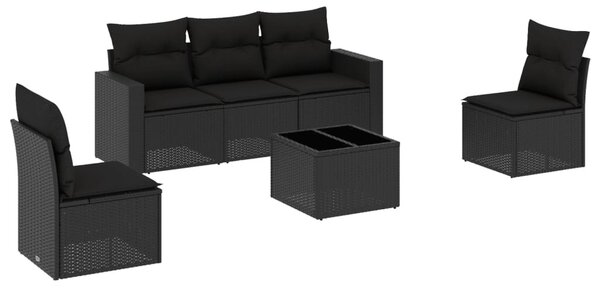 6 részes fekete polyrattan kerti ülőgarnitúra párnákkal