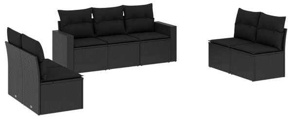 7 részes fekete polyrattan kerti ülőgarnitúra párnával