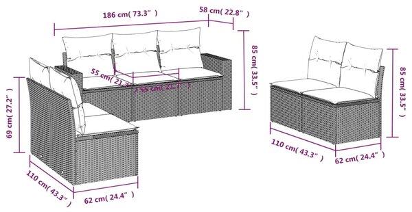 7 részes fekete polyrattan kerti ülőgarnitúra párnával