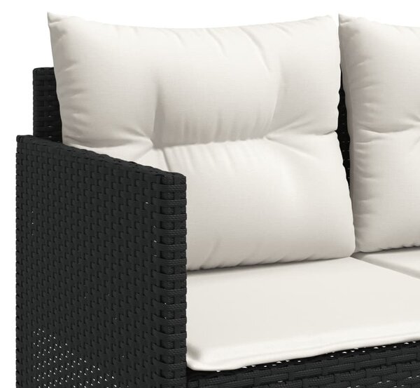 5 részes fekete polyrattan kerti kanapészett párnákkal
