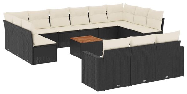 14 részes fekete polyrattan kerti ülőgarnitúra párnákkal