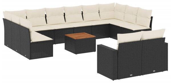 13 részes fekete polyrattan kerti ülőgarnitúra párnákkal