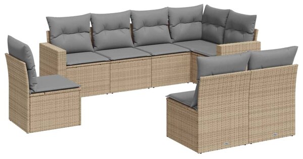 8 részes bézs polyrattan kerti ülőgarnitúra párnával