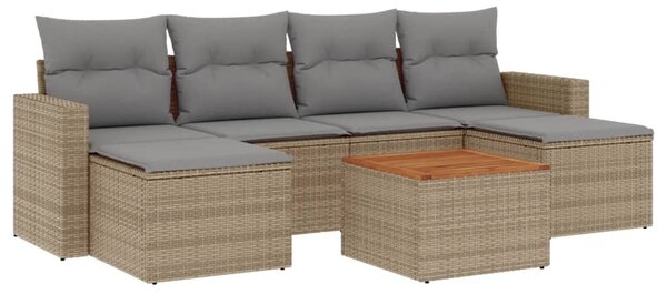 7 részes bézs polyrattan kerti ülőgarnitúra párnákkal