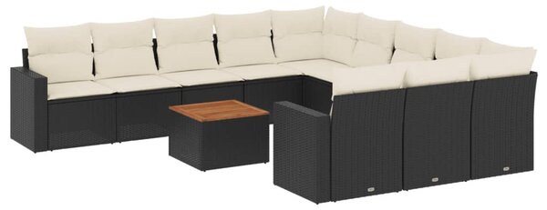 12 részes fekete polyrattan kerti ülőgarnitúra párnákkal