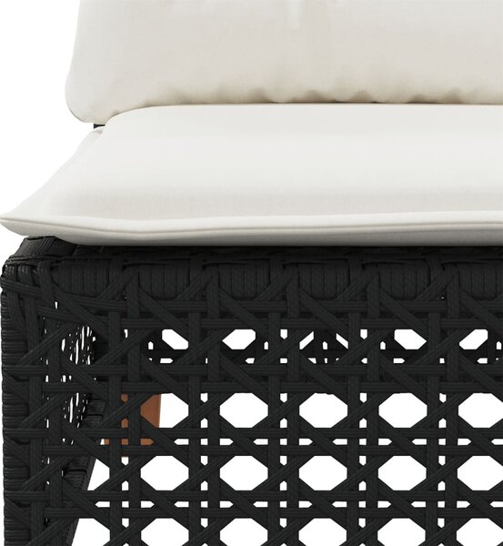 Fekete 3 személyes polyrattan kerti kanapé párnákkal