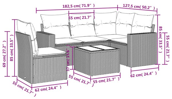 6 részes bézs polyrattan kerti ülőgarnitúra párnával