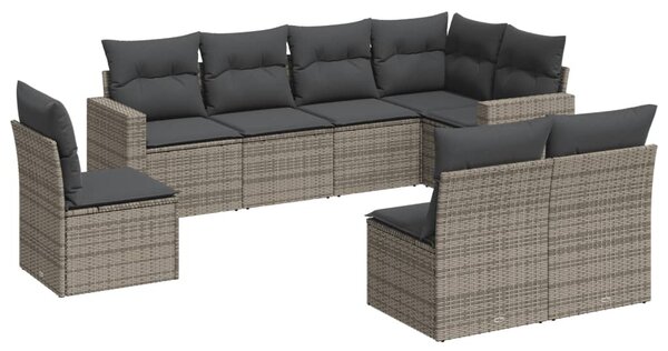 8 részes szürke polyrattan kerti ülőgarnitúra párnákkal