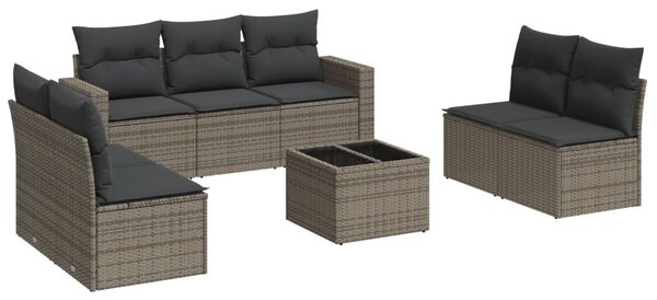 8 részes szürke polyrattan kerti ülőgarnitúra párnákkal