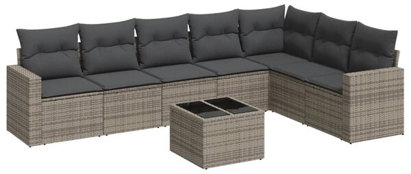 8 részes szürke polyrattan kerti ülőgarnitúra párnákkal