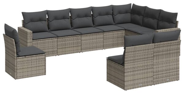 10 részes szürke polyrattan kerti ülőgarnitúra párnákkal